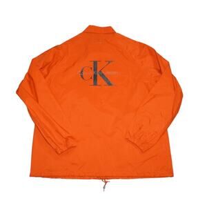 Vintage 90s Calvin Klein Jeans CK Logo Coach Jacket Orange Windbreaker Size L